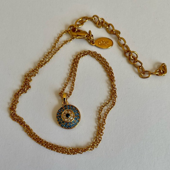 Vintage Joan Rivers Gold Plated Evil Eye Necklace With Swarovski Crystal Stones - Picture 2 of 5